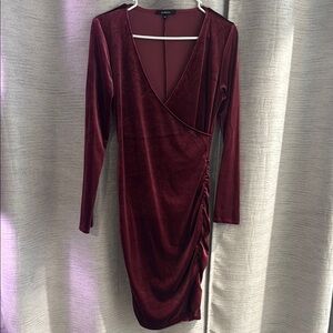Fashion Nova Burgundy Ruched Wrap Dress